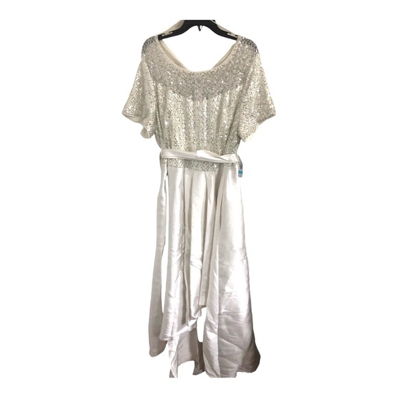 R&M Richards IVORY Short Sleeve Sequin-Embellished Hi -Low Plus size gown sz20W - Picture 6 of 16